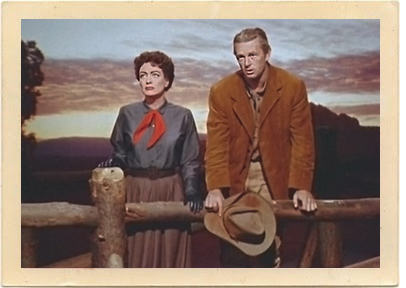 Joan Crawford and Sterling Hayden (he is "Johnny Guitar") in a pivotal scene from the film.