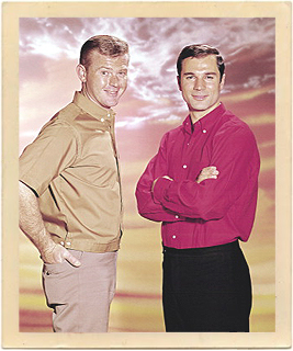 Martin Milner and George Maharis pose for publicity photos in the heydey of “Route 66.”