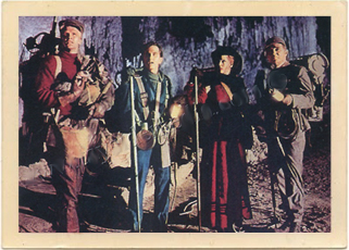 The major stars in "Journey to the Center of the Earth" in a photo from a promotional lobby card. They are seen on location inside Carlsbad Caverns in southern New Mexico.
